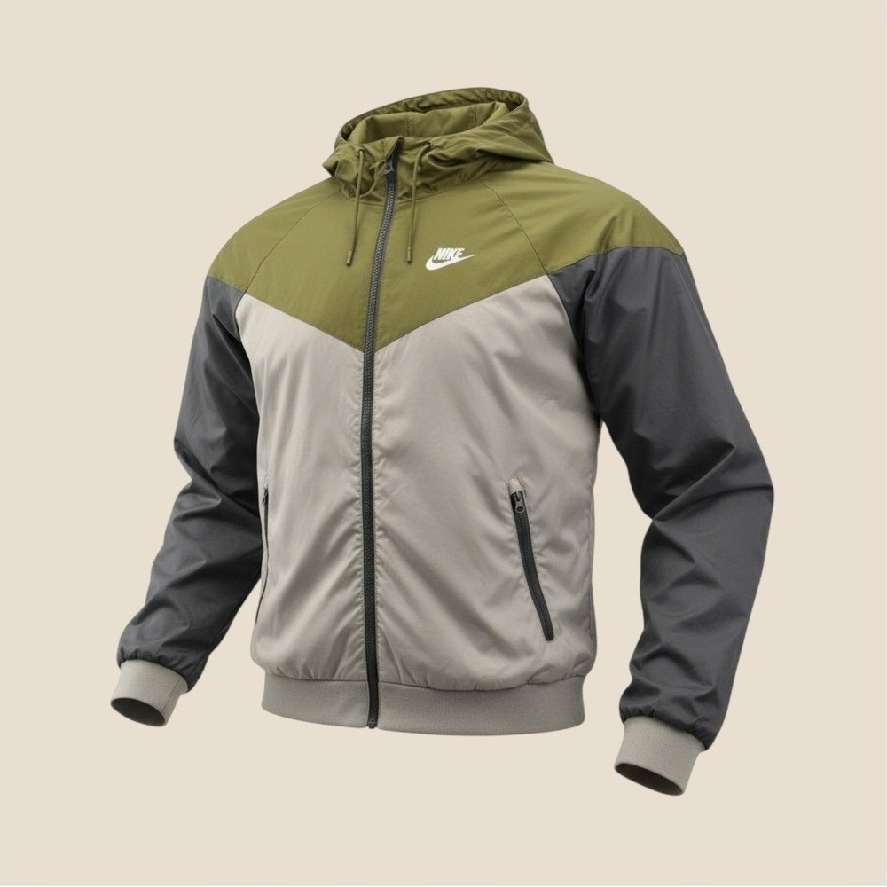 Nike Windrunner Jacket Mens Small Olive Gray Excellent Colorblock Windbreaker